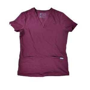 FIGS Technical Collection Scrub Top Women XS Burgundy Casma Three Pocket Medical